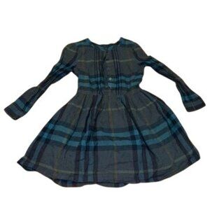 Burberry Children Size 8 Half Button Dress Pockets Green Blue Nova Check Girls